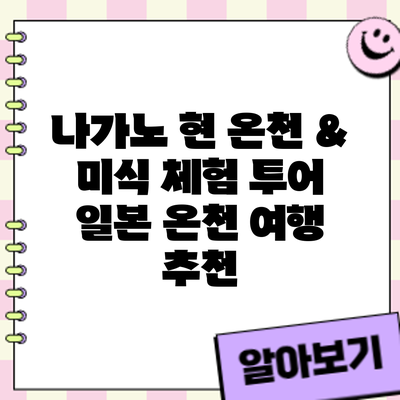 나가노 현 온천 & 미식 체험 투어: 일본 온천 여행 추천